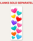 Hearts bookmark UV DTF decal shown on an acrylic bookmark blank, blanks sold separately