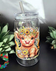 Highland Cow Sunflowers Glass Wrap