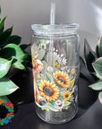 Highland Cow Sunflowers Glass Wrap