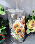 Highland Cow Sunflowers Glass Wrap
