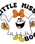 Little Miss Boo Acrylic Blank & Decal combo crafting supplies for making decorative badge reels and keychains. Clear acrylic blank and UV DTF decal crafting supplies for the glitter resin crafters.