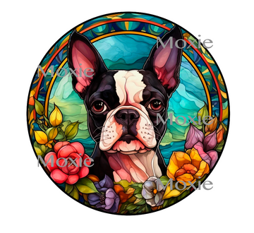Stained Glass Boston Terrier Decal