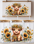 Highland Cow Sunflowers Glass Wrap