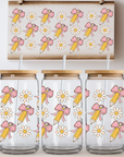 Pencil Bow Daisy UV DTF Glass Wrap