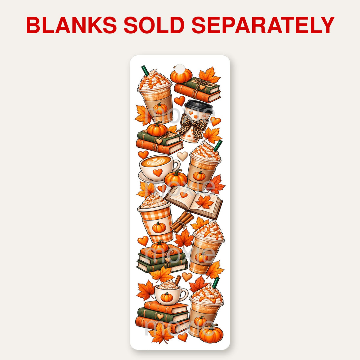 Pumpkin Spice bookmark UV DTF decal shown on an acrylic bookmark blank, blanks sold separately