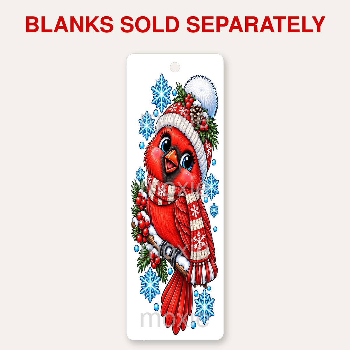 Cardinal bookmark UV DTF decal shown on an acrylic bookmark blank, blanks sold separately