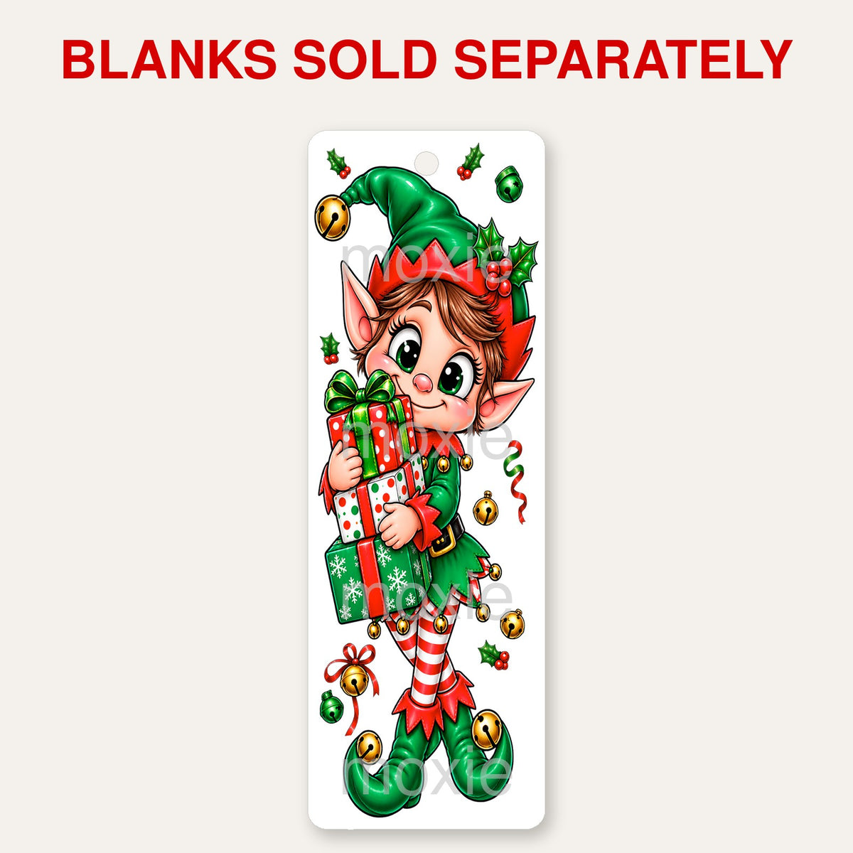 Elf bookmark UV DTF decal shown on an acrylic bookmark blank, blanks sold separately