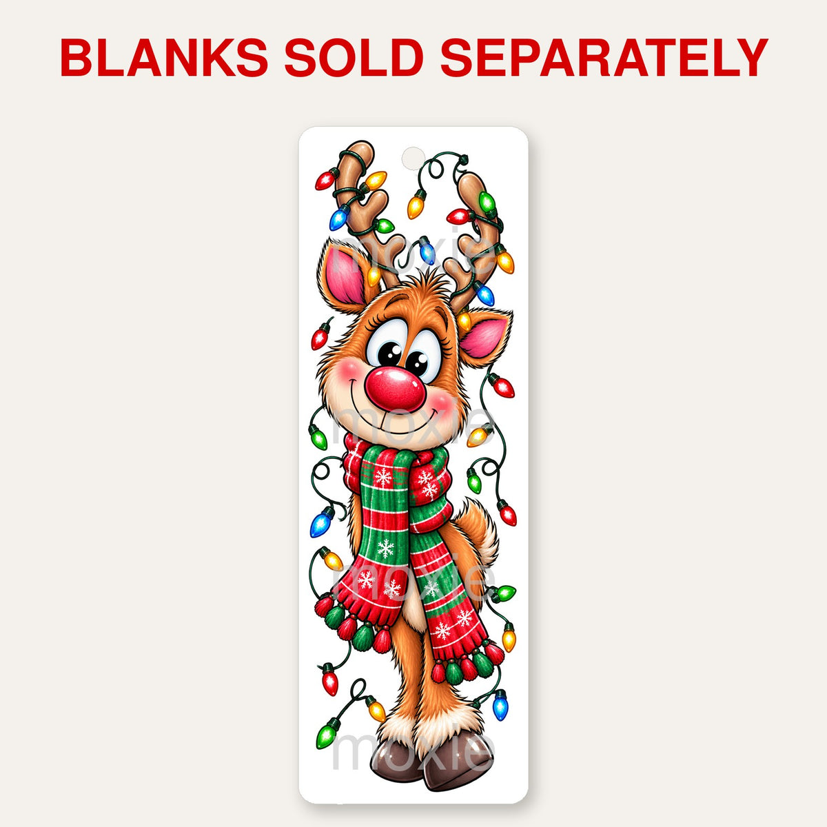 Reindeer bookmark UV DTF decal shown on an acrylic bookmark blank, blanks sold separately