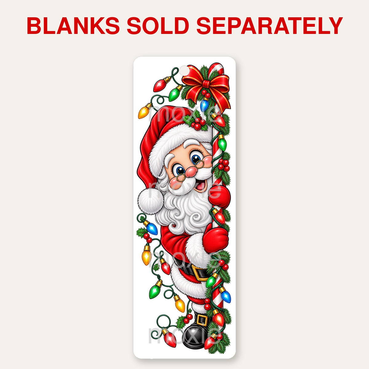 Santa bookmark UV DTF decal shown on an acrylic bookmark blank, blanks sold separately