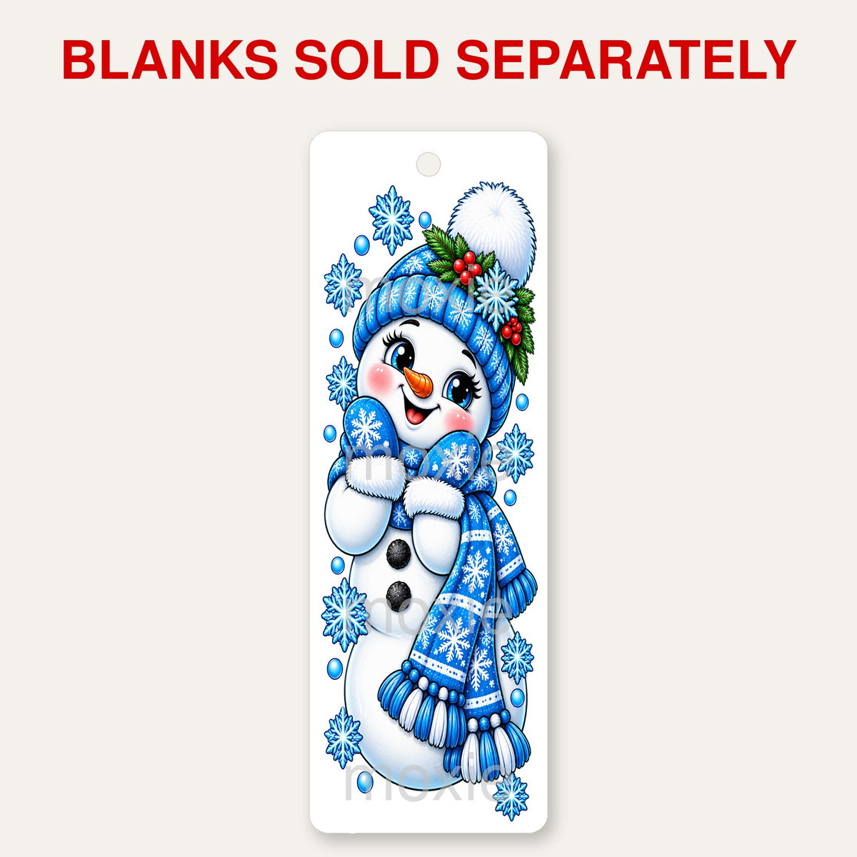 Snowman bookmark UV DTF decal shown on an acrylic bookmark blank, blanks sold separately