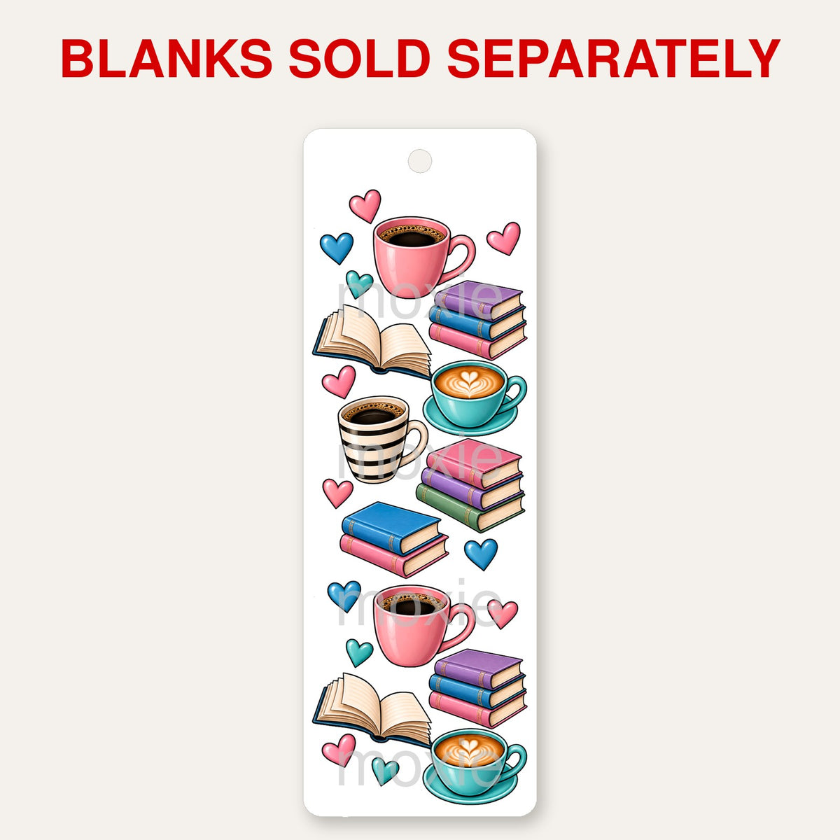Coffee and Books bookmark UV DTF decal shown on an acrylic bookmark blank, blanks sold separately