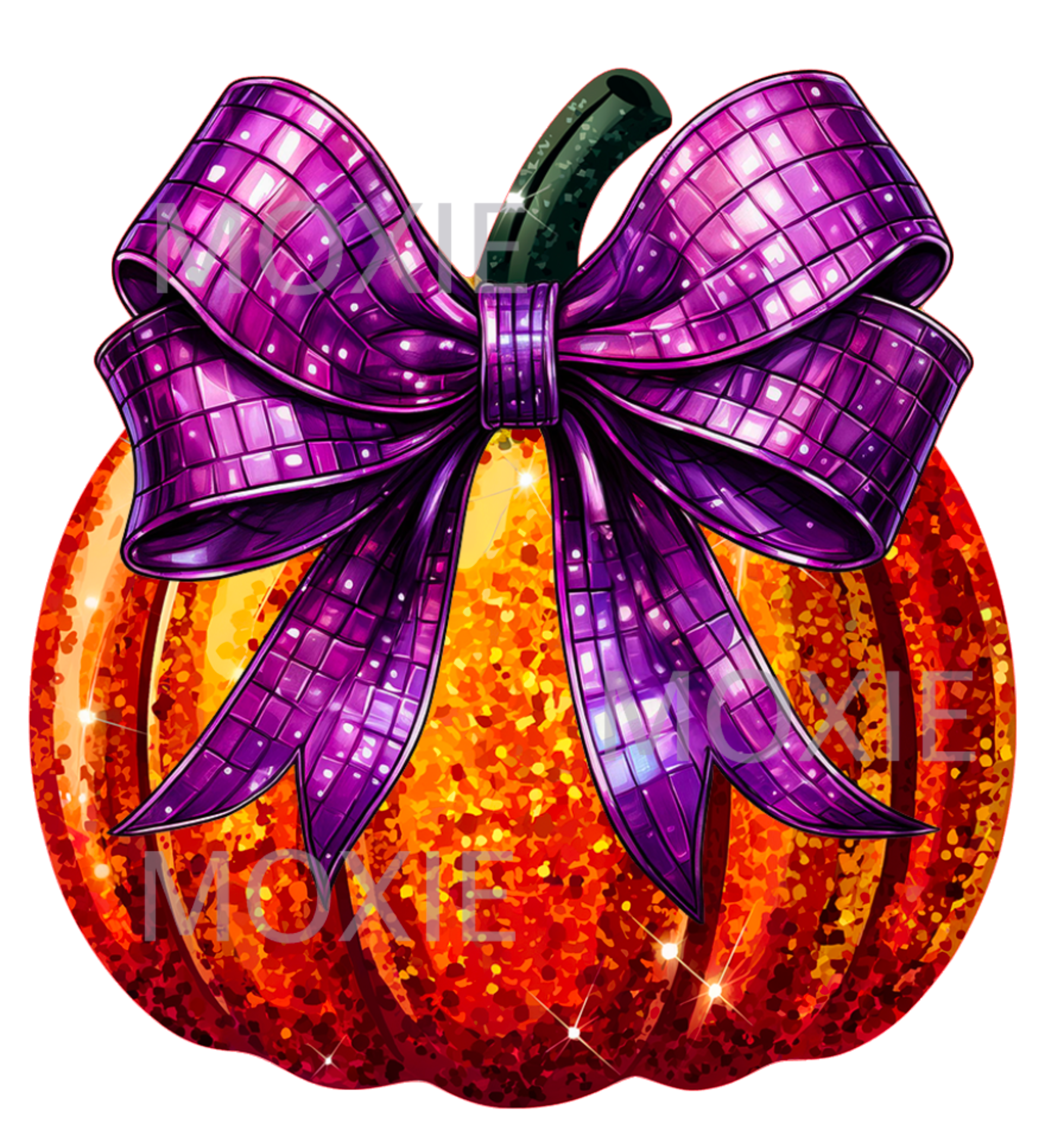 Disco Pumpkin Orange Purple Bow Acrylic Blank &amp; Decal combo crafting supplies for making decorative badge reels and keychains.  Clear acrylic blank and UV DTF decal crafting supplies for the glitter resin crafters.