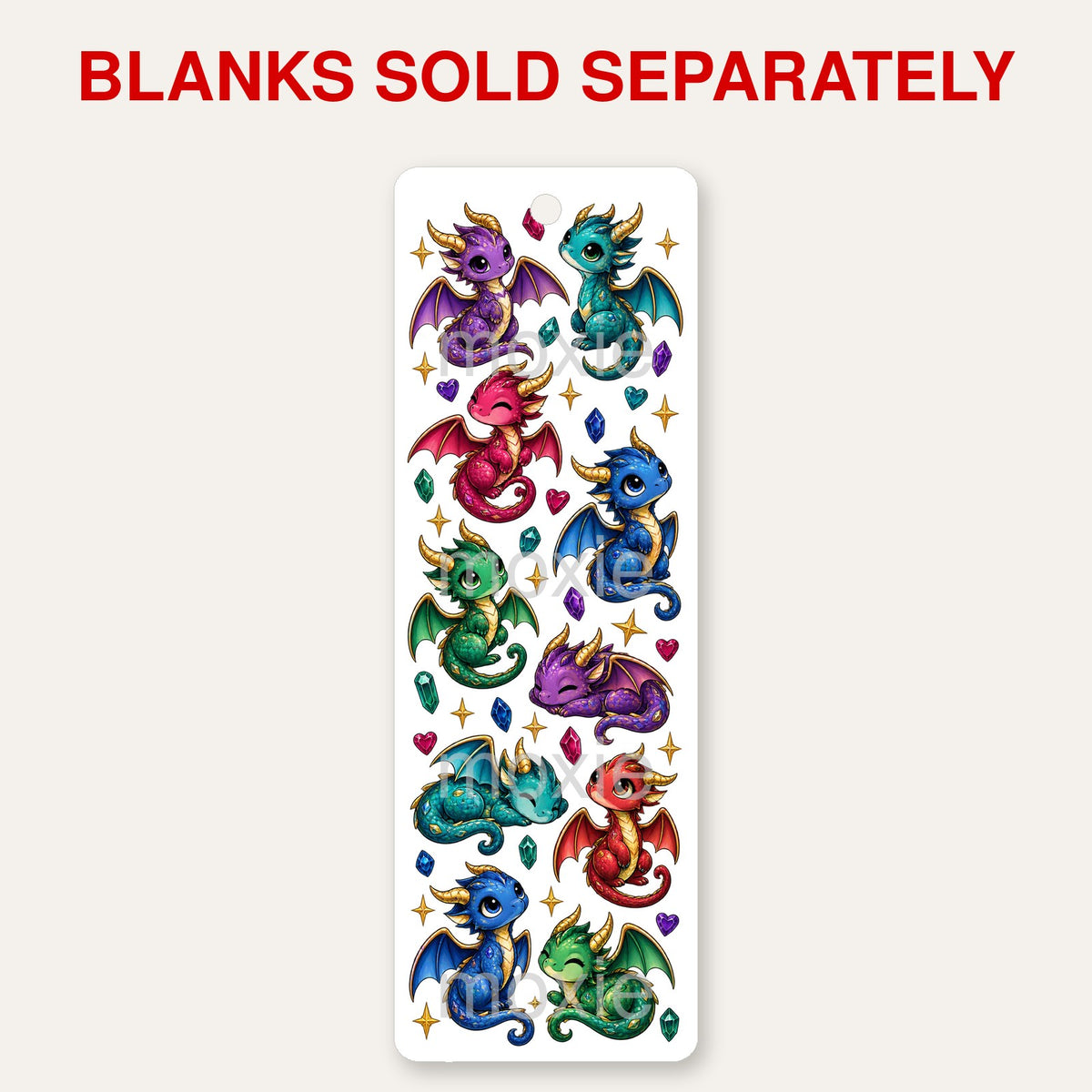 Dragons bookmark UV DTF decal shown on an acrylic bookmark blank, blanks sold separately