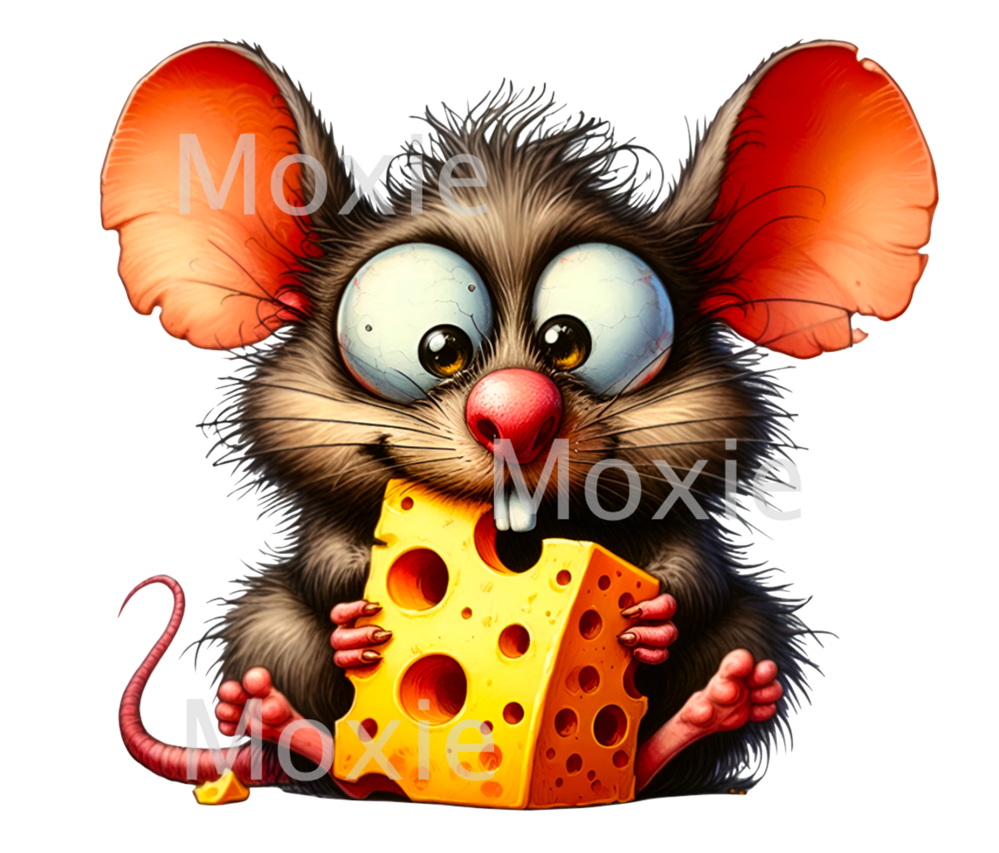 Funny Mouse Decal &amp; Acrylic Blank Combo crafting supplies for making decorative badge reels and keychains. UV DTF decal and coordinating clear acrylic blank for the glitter resin crafters. Brown mouse eating cheese.