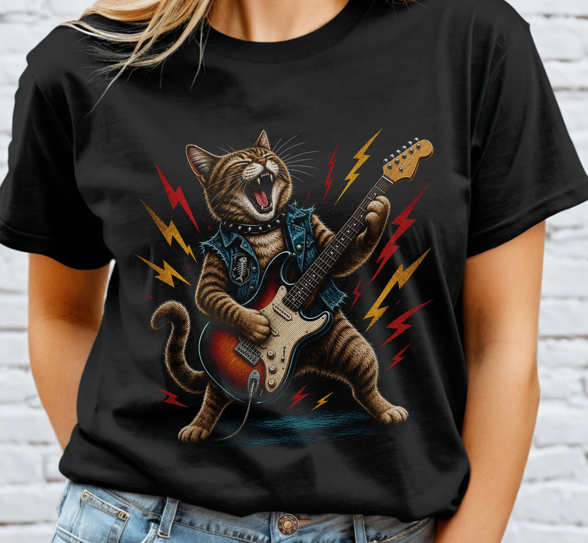 Cat Playing Guitar Halftone DTF Transfer