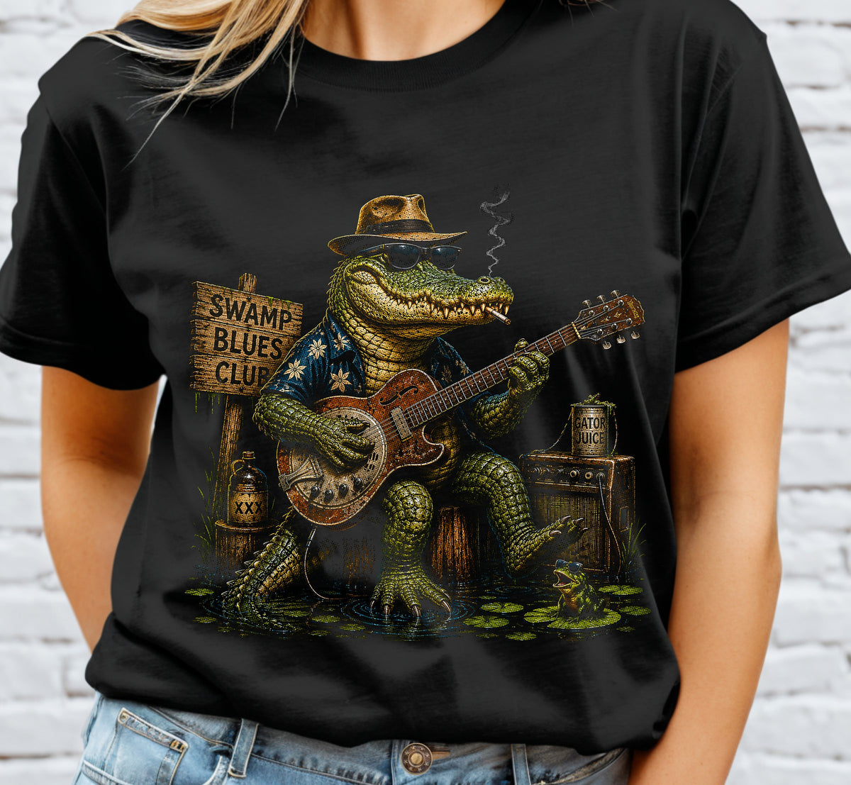 Croc Blues Swamp Halftone DTF Transfer