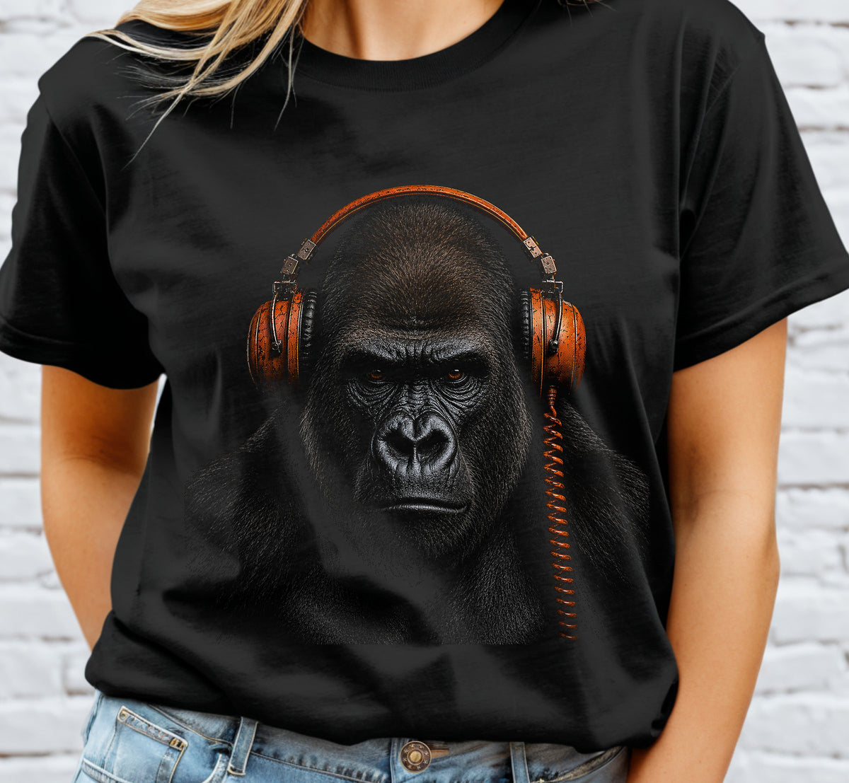 Gorilla Headphones Halftone DTF Transfer