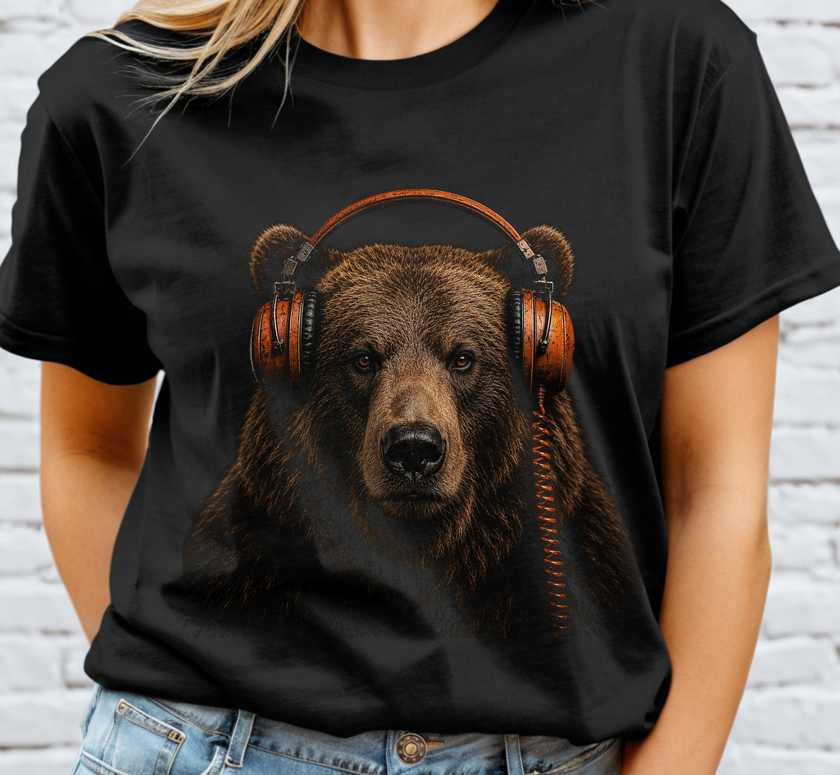 Grizzly Headphones Halftone DTF Transfer