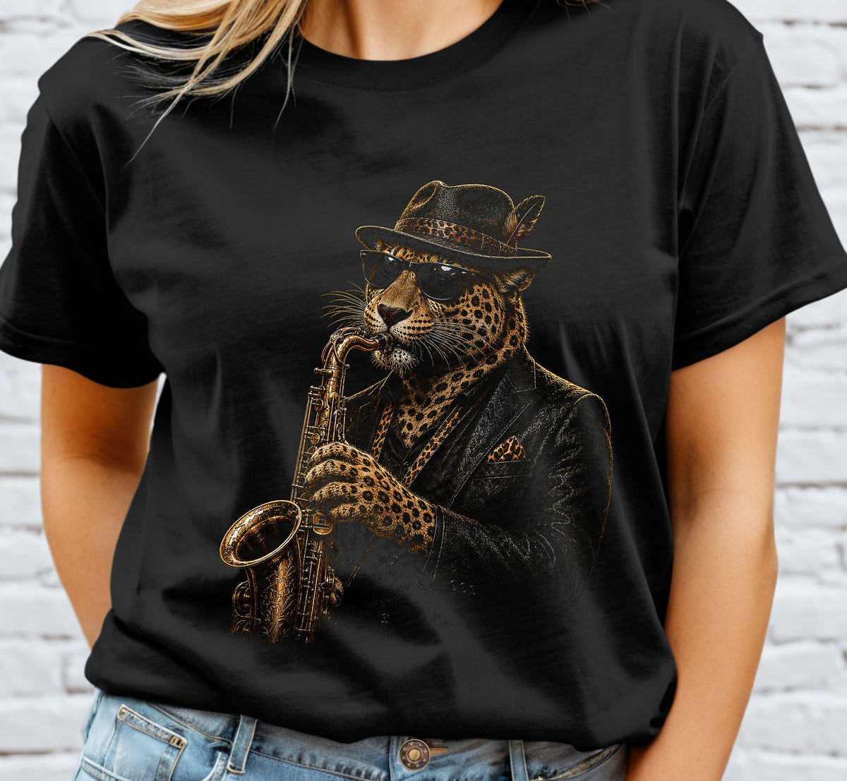 Leopard Saxophone Halftone DTF Transfer