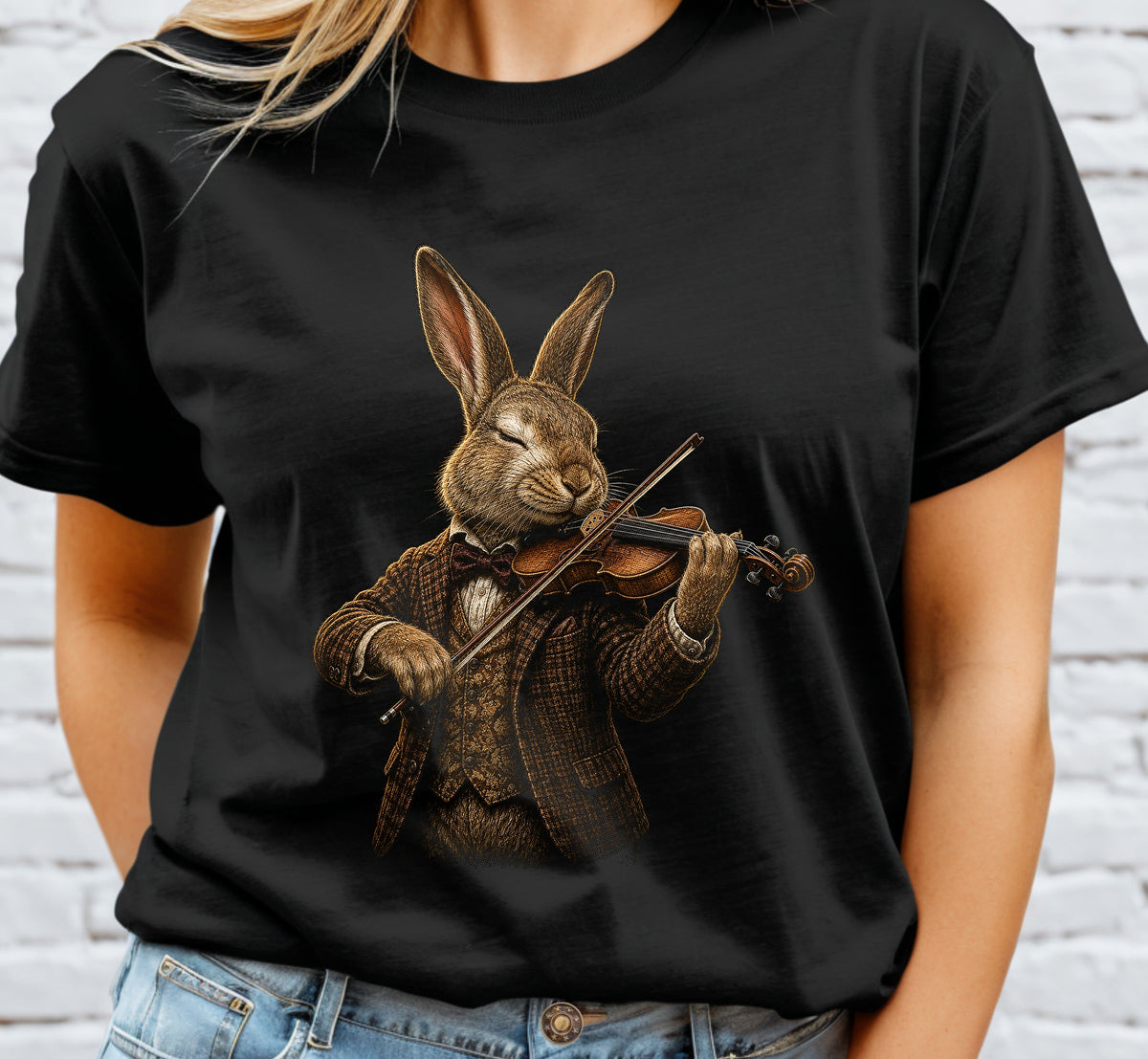 Rabbit Violin Halftone DTF Transfer