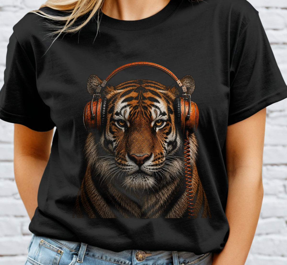 Tiger Headphones Halftone DTF Transfer