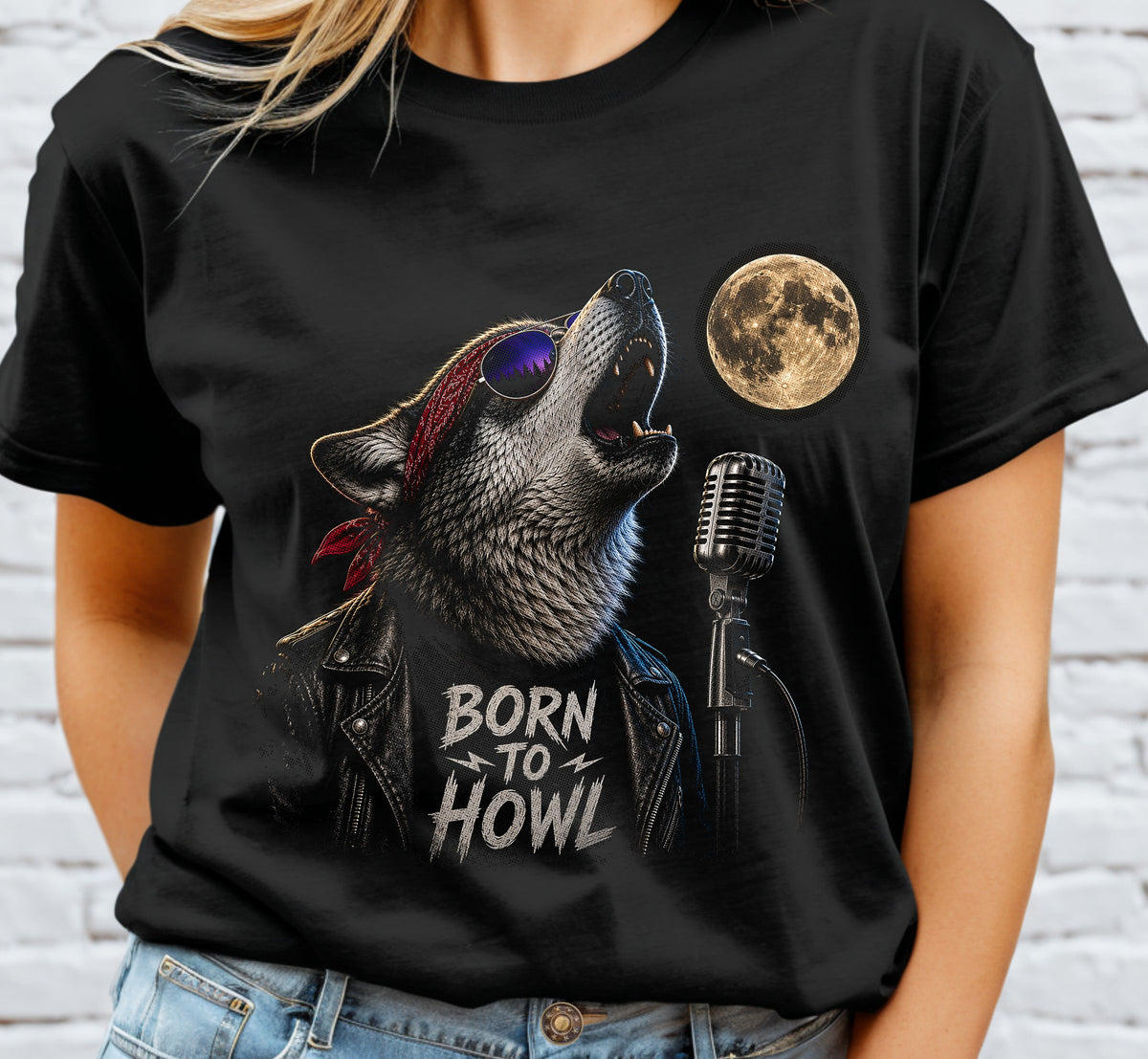 Wolf Howling Halftone DTF Transfer