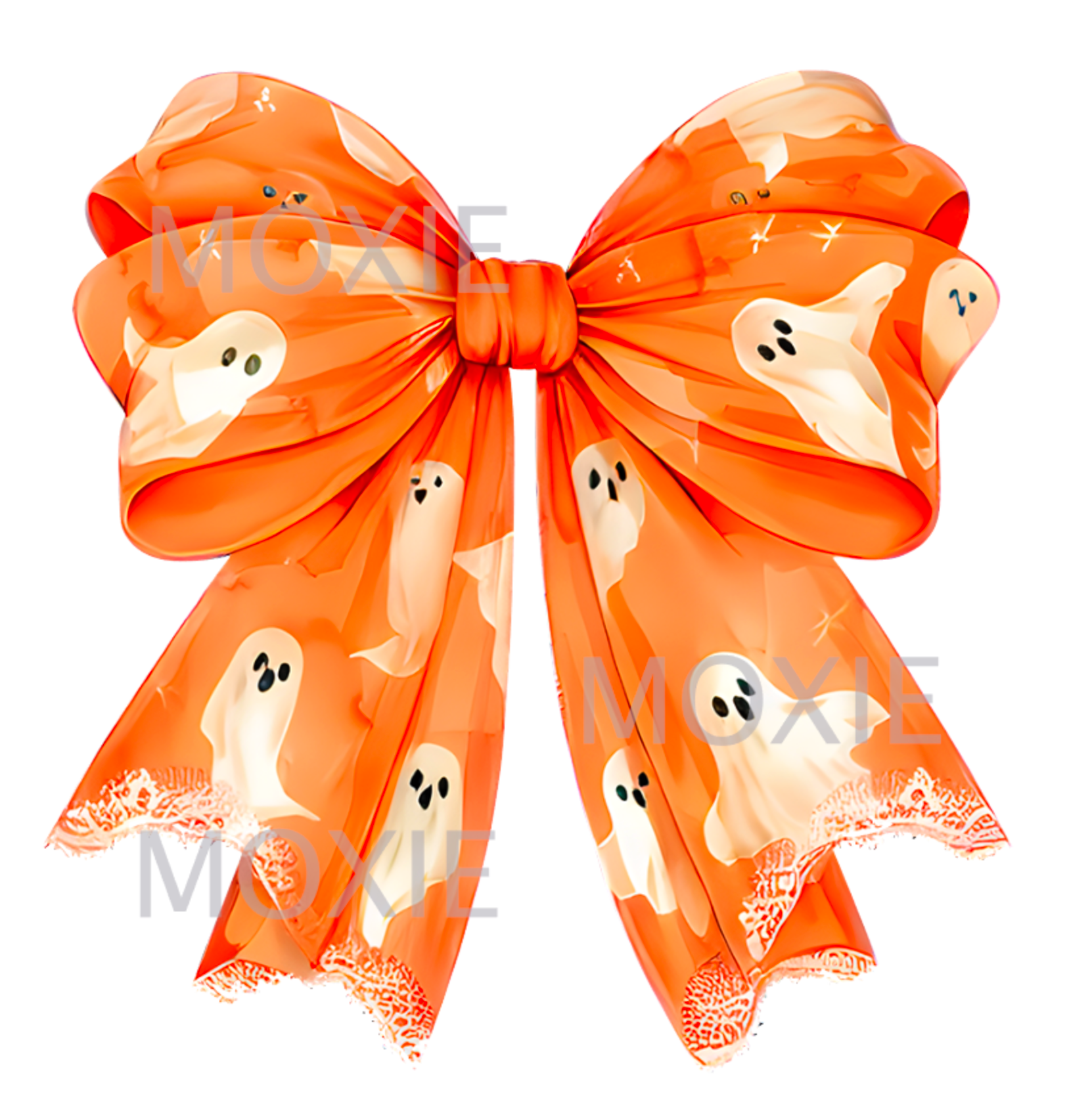 Orange Halloween Bow Acrylic Blank &amp; Decal combo crafting supplies for making decorative badge reels and keychains.  Clear acrylic blank and UV DTF decal crafting supplies for the glitter resin crafters.