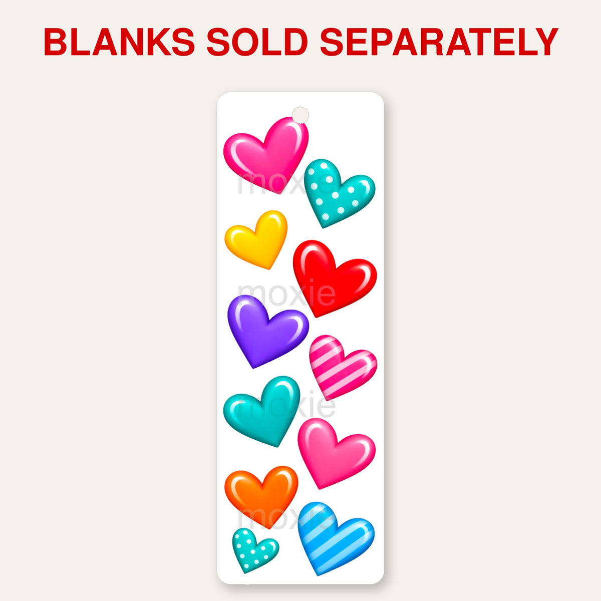 Hearts bookmark UV DTF decal shown on an acrylic bookmark blank, blanks sold separately