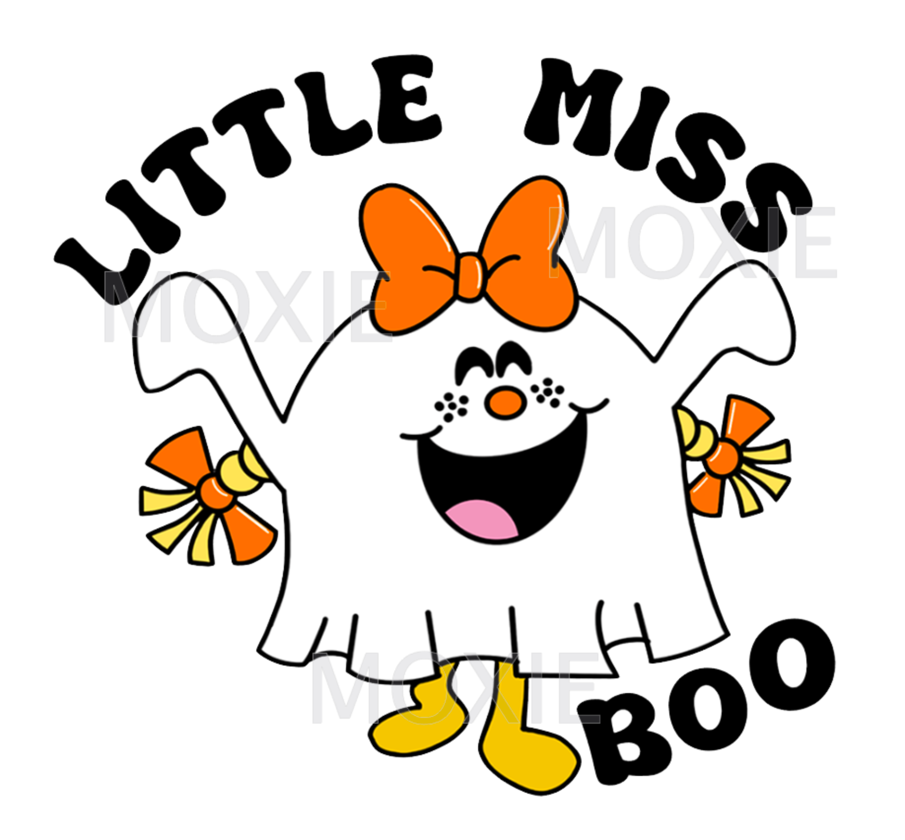 Little Miss Boo Acrylic Blank &amp; Decal combo crafting supplies for making decorative badge reels and keychains.  Clear acrylic blank and UV DTF decal crafting supplies for the glitter resin crafters.