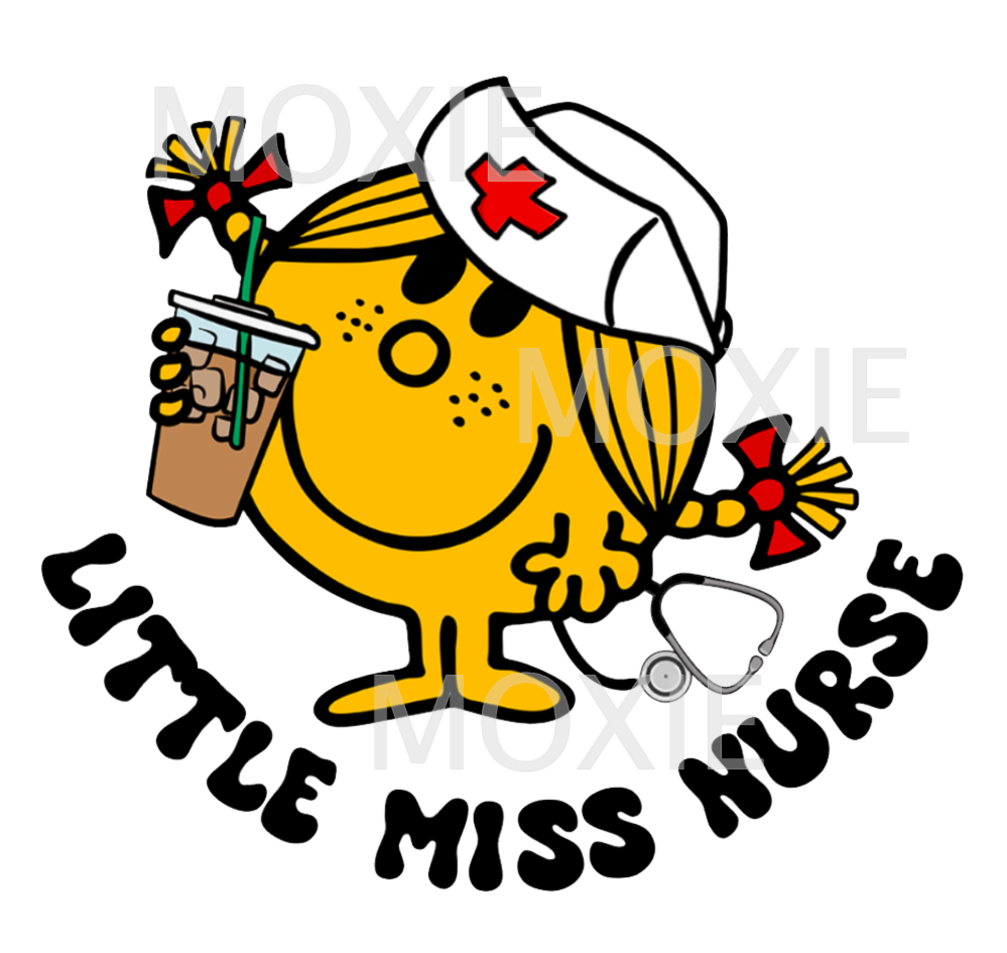 Little Mis Nurse Acrylic Blank &amp; Decal combo crafting supplies for making decorative badge reels and keychains.  Clear acrylic blank and UV DTF decal crafting supplies for the glitter resin crafters.