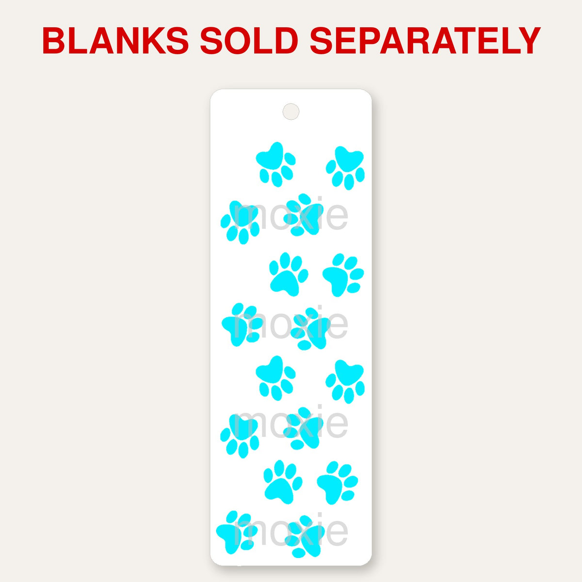 Paws Light Blue bookmark UV DTF decal shown on an acrylic bookmark blank, blanks sold separately