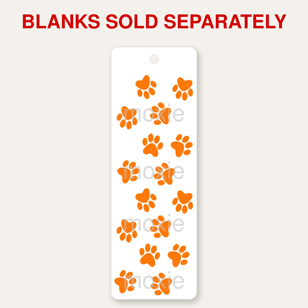 Paws Orange bookmark UV DTF decal shown on an acrylic bookmark blank, blanks sold separately