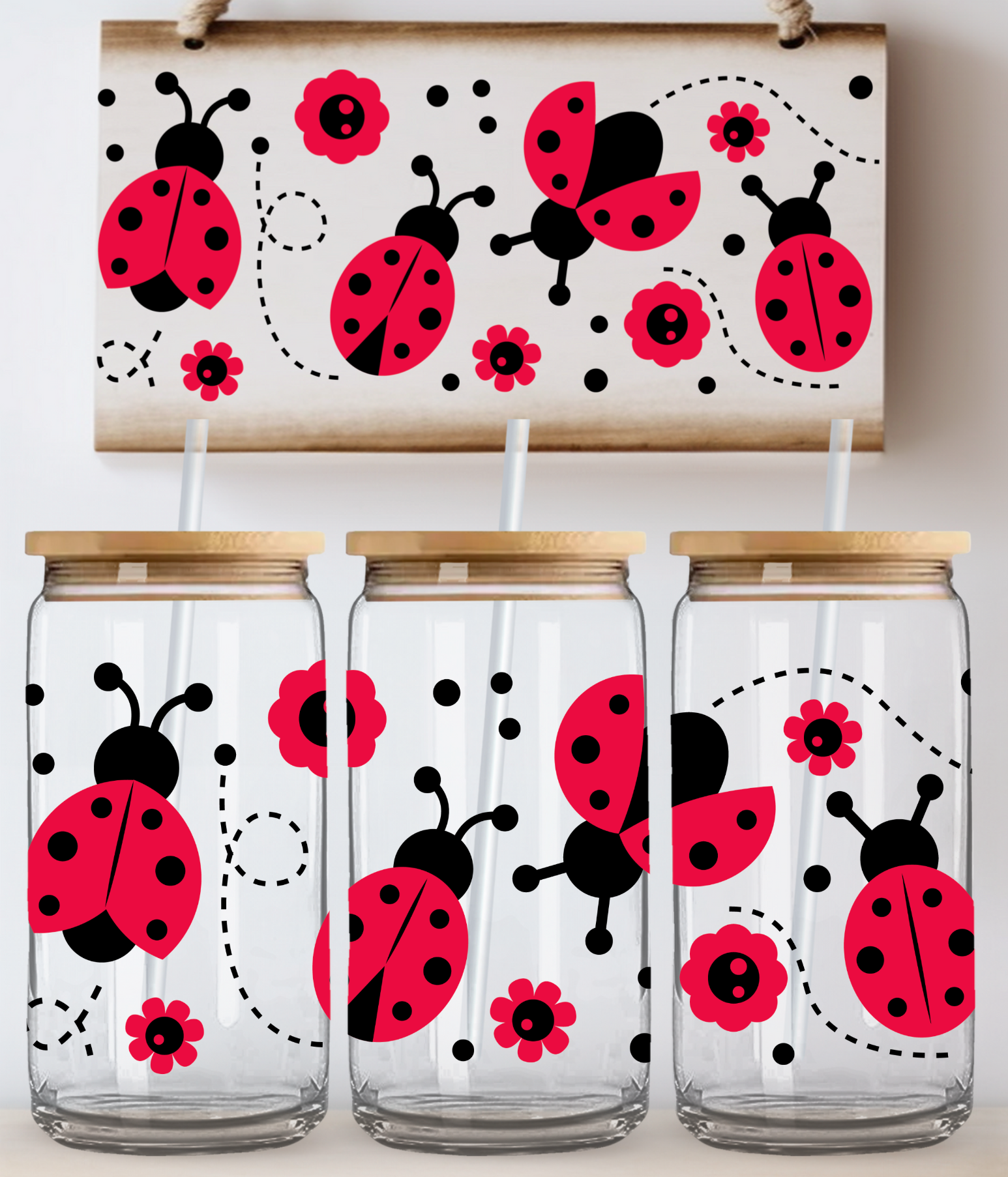 UV DTF Libbey Glass Wrap Ladybugs