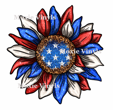 Red White Blue Sunflower UV DTF Transfer