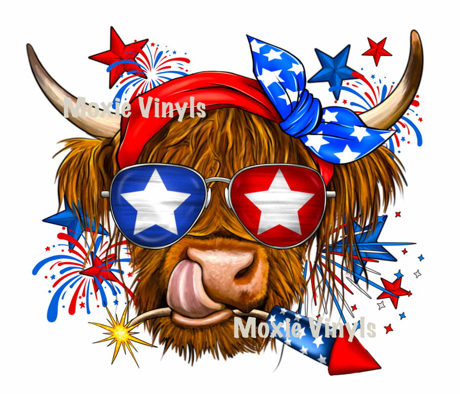 Patriotic Highland Cow UV DTF