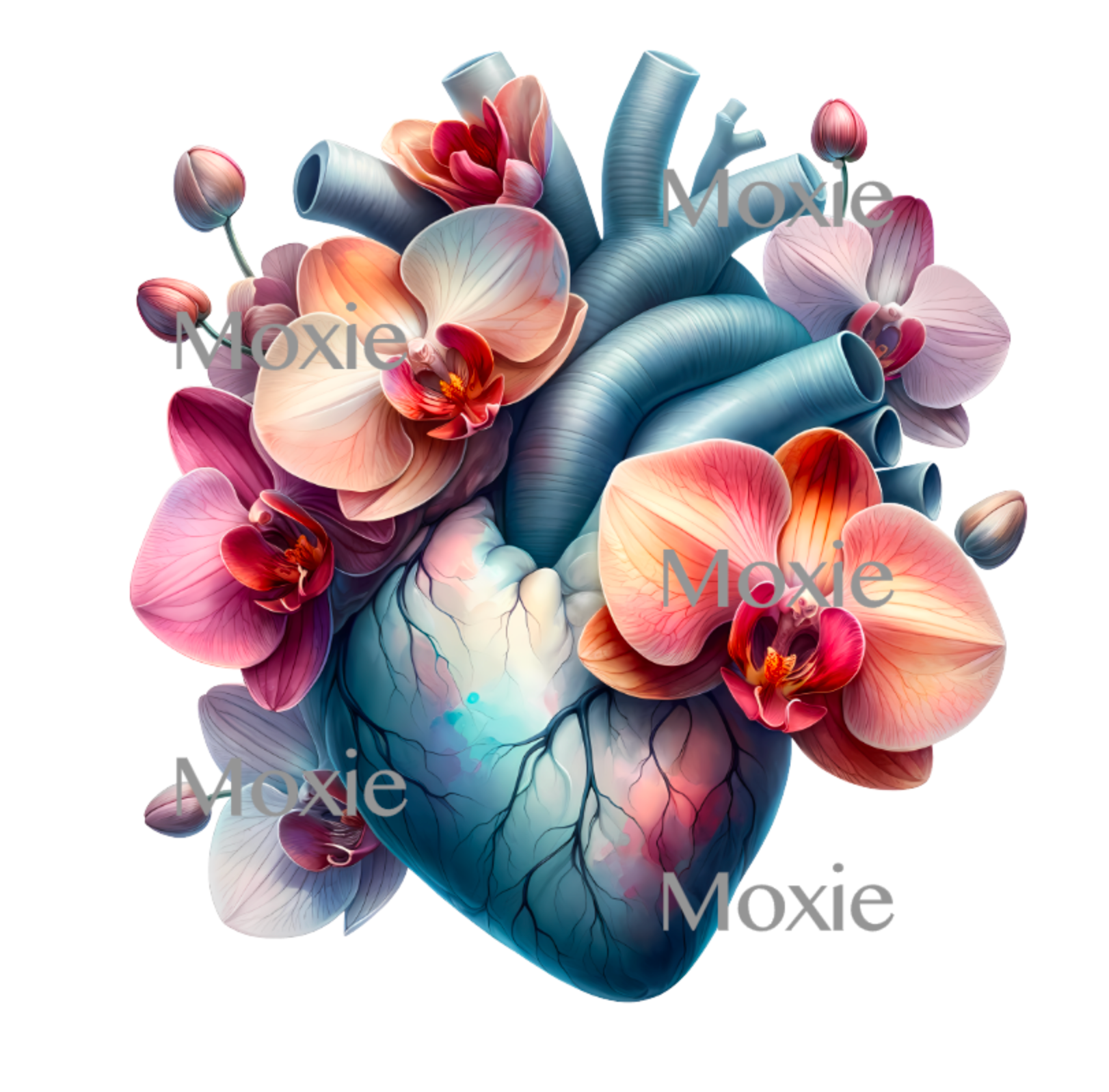 Orchid Floral Anatomical Heart acrylic blank combo decal UV DTF
