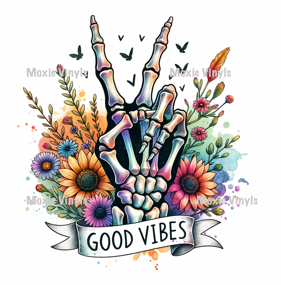 Good Vibes Skeleton Peace UV DTF