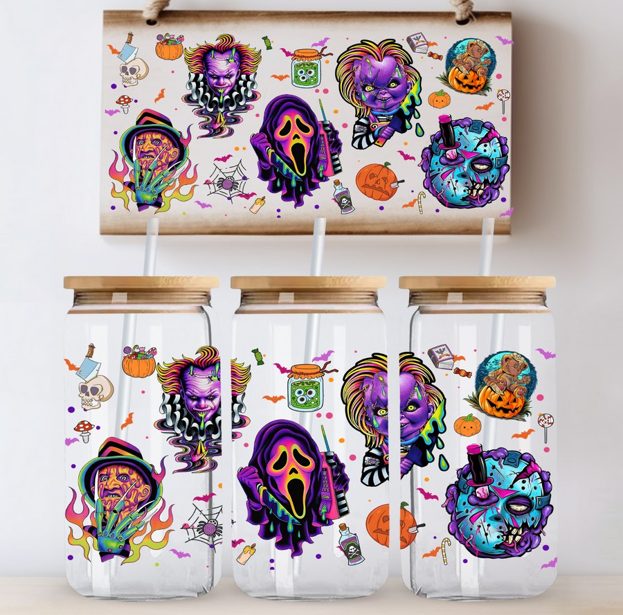 Neon Horror Characters Glass Wrap – Moxie Vinyls