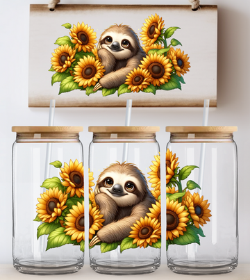 Sloth Sunflowers Glass Wrap