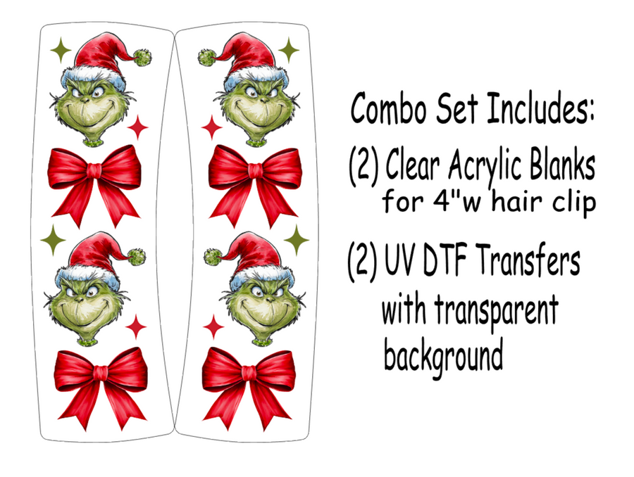 Grinch Coquette Hair Clip UV DTF/Blanks Combo