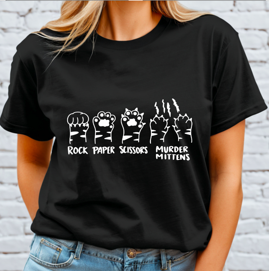 Rock Paper Scissors Murder Mittens - White  DTF Transfer