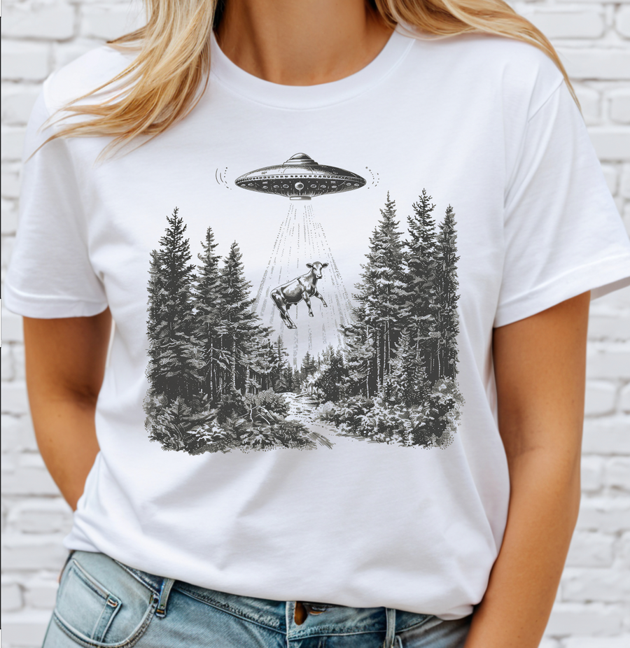 Alien Abduction COW DTF Transfer