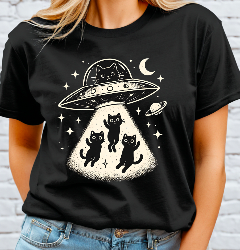 Alien-UFO-Cat-Space-Abduction DTF Transfer