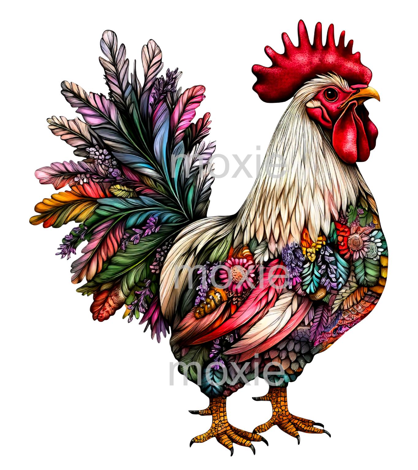 Floral Rooster Decal &amp; Acrylic Blank COMBO
