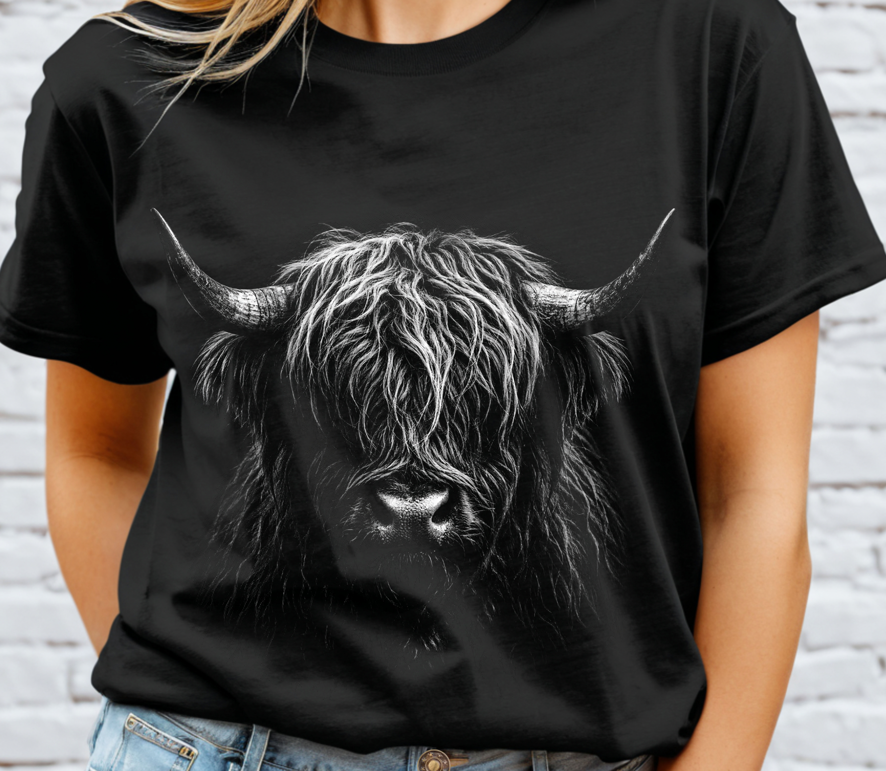 Highland Cow Head Halftone DTF Transfer