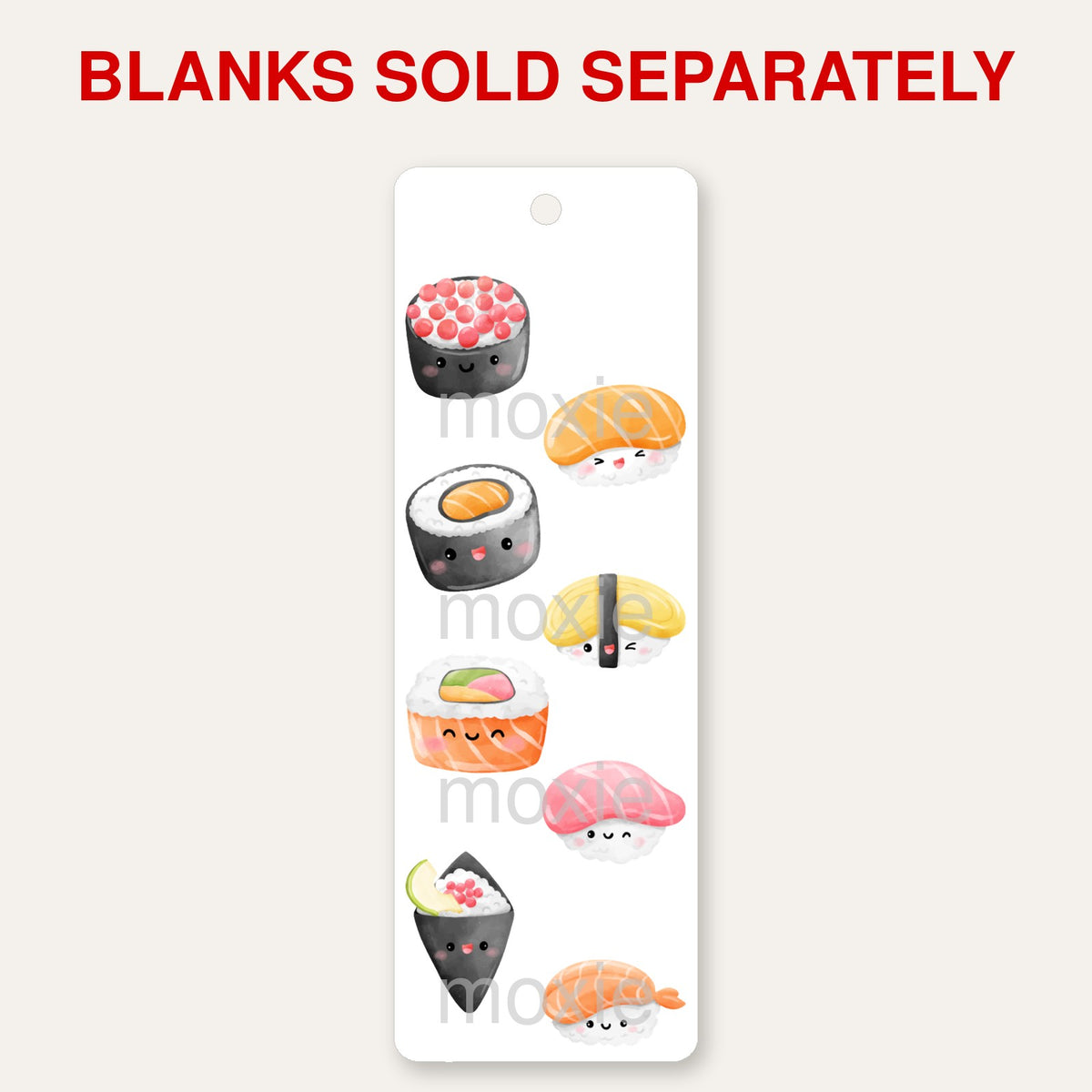 Sushi bookmark UV DTF decal shown on an acrylic bookmark blank, blanks sold separately