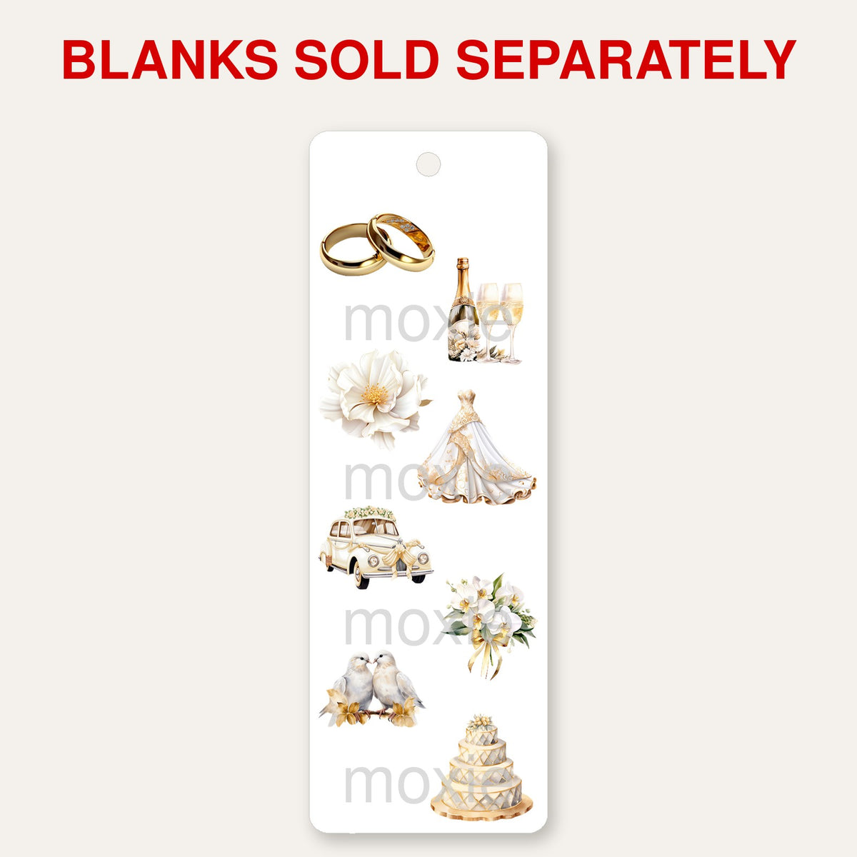 Wedding bookmark UV DTF decal shown on an acrylic bookmark blank, blanks sold separately