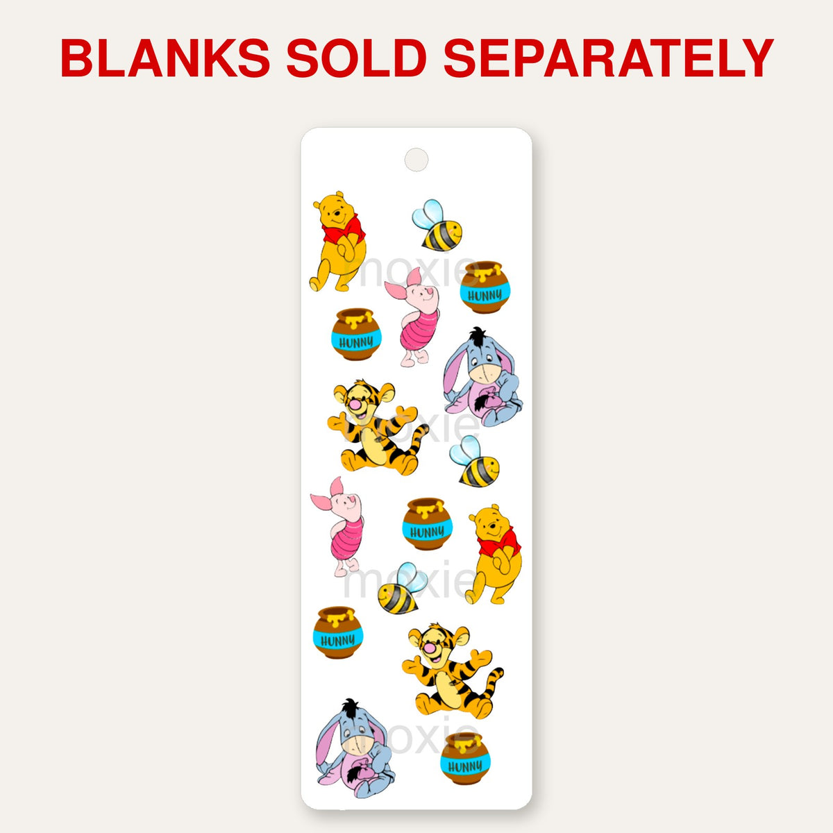 Pooh Friends bookmark UV DTF decal shown on an acrylic bookmark blank, blanks sold separately