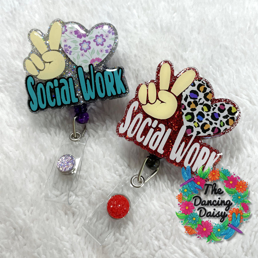 Peace Love Social Work Badge Reel Blank