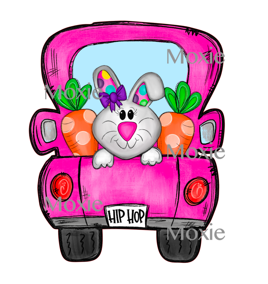 Pink Easter Bunny Truck Decal & Acrylic Blank COMBO